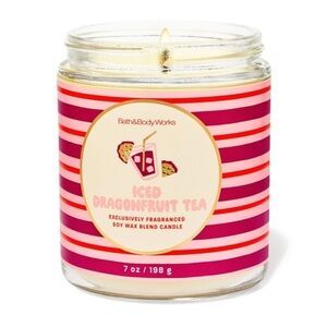 Iced Dragonfruit Tea Bath & Body Works Pink White Container Striped Candle BBW